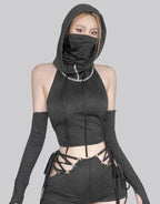 Dark graphic techwear t-shirt with an abstract futuristic print and relaxed urban streetwear silhouette, Clotechnow series 086 — view 1