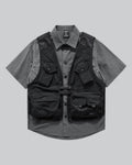 Dark graphic techwear t-shirt with an abstract futuristic print and relaxed urban streetwear silhouette, Clotechnow series 091 — view 1