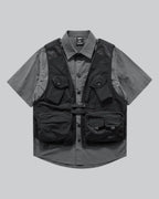 Dark graphic techwear t-shirt with an abstract futuristic print and relaxed urban streetwear silhouette, Clotechnow series 091 — view 1
