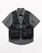 Dark graphic techwear t-shirt with an abstract futuristic print and relaxed urban streetwear silhouette, Clotechnow series 091 — view 4