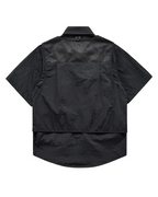 Dark graphic techwear t-shirt with an abstract futuristic print and relaxed urban streetwear silhouette, Clotechnow series 091 — view 3