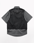 Dark graphic techwear t-shirt with an abstract futuristic print and relaxed urban streetwear silhouette, Clotechnow series 091 — view 5