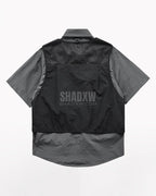 Dark graphic techwear t-shirt with an abstract futuristic print and relaxed urban streetwear silhouette, Clotechnow series 091 — view 5
