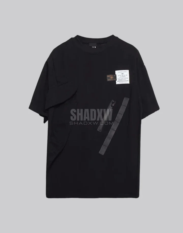 Minimal utility techwear t-shirt in dark tone with clean lines, extended hem, and understated futuristic street style — view 2