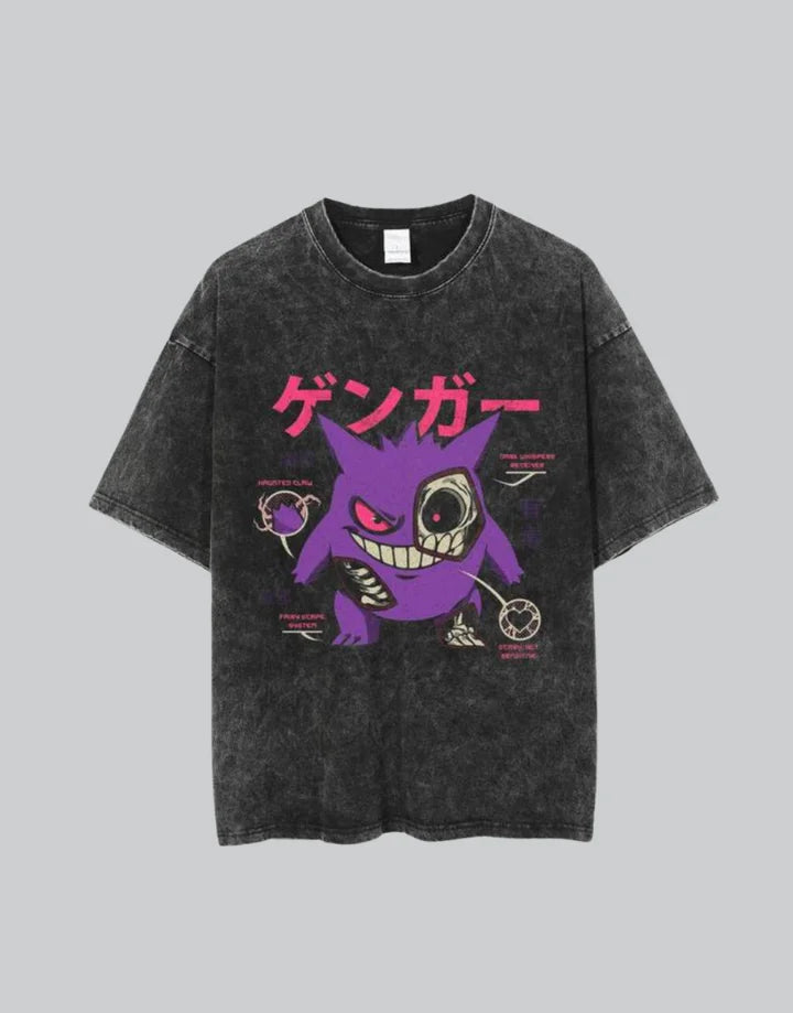 Oversized techwear t-shirt featuring a dark abstract grin graphic and shadow motifs, unisex cut and urban streetwear styling — view 1