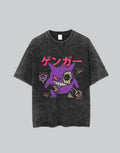 Oversized techwear t-shirt featuring a dark abstract grin graphic and shadow motifs, unisex cut and urban streetwear styling — view 1