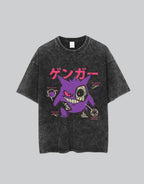 Oversized techwear t-shirt featuring a dark abstract grin graphic and shadow motifs, unisex cut and urban streetwear styling — view 1