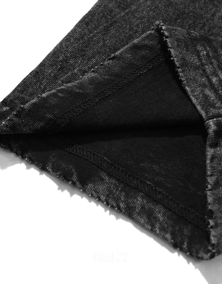 Oversized techwear t-shirt featuring a dark abstract grin graphic and shadow motifs, unisex cut and urban streetwear styling — view 6
