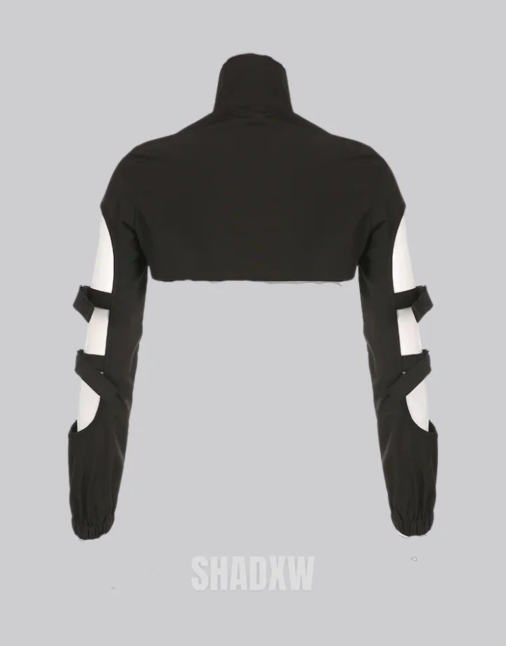 Dark graphic techwear t-shirt with an abstract futuristic print and relaxed urban streetwear silhouette, Clotechnow series 067 — view 7