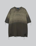 Dark graphic techwear t-shirt with an abstract futuristic print and relaxed urban streetwear silhouette, Clotechnow series 090 — view 1