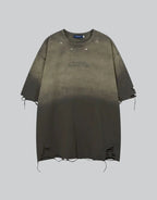 Dark graphic techwear t-shirt with an abstract futuristic print and relaxed urban streetwear silhouette, Clotechnow series 090 — view 1
