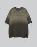 Dark graphic techwear t-shirt with an abstract futuristic print and relaxed urban streetwear silhouette, Clotechnow series 090 — view 1
