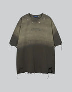 Dark graphic techwear t-shirt with an abstract futuristic print and relaxed urban streetwear silhouette, Clotechnow series 090 — view 1