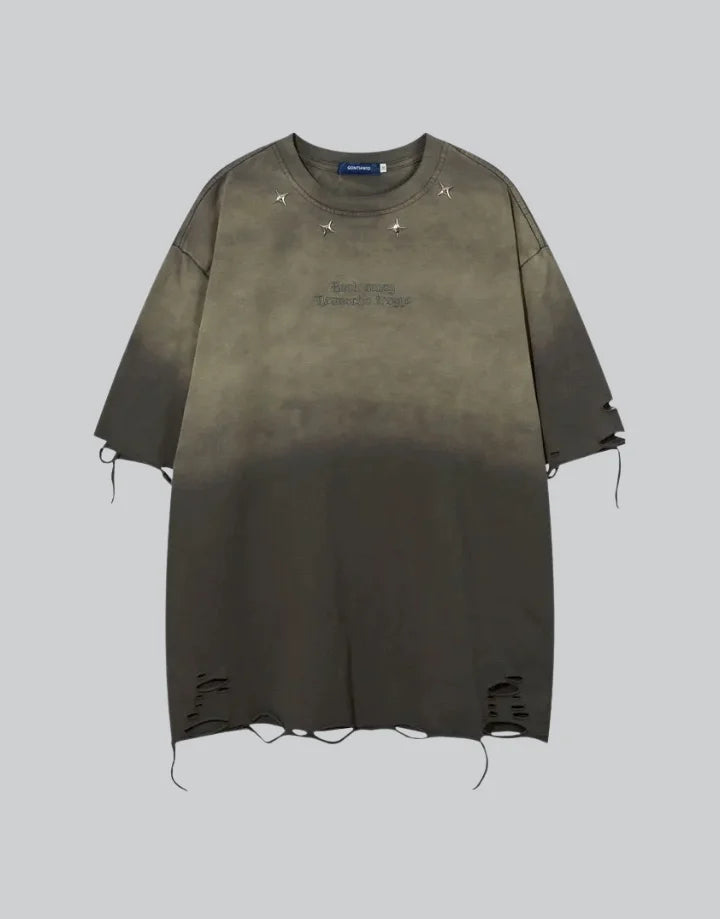 Dark graphic techwear t-shirt with an abstract futuristic print and relaxed urban streetwear silhouette, Clotechnow series 090 — view 1