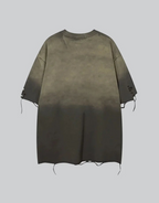 Dark graphic techwear t-shirt with an abstract futuristic print and relaxed urban streetwear silhouette, Clotechnow series 090 — view 2
