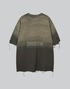 Dark graphic techwear t-shirt with an abstract futuristic print and relaxed urban streetwear silhouette, Clotechnow series 090 — view 2