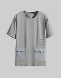 Dark graphic techwear t-shirt with an abstract futuristic print and relaxed urban streetwear silhouette, Clotechnow series 050 — view 1