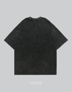 Muted grey oversized techwear t-shirt with a polished metallic heart emblem graphic and structured urban styling visible — view 3