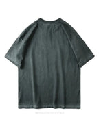 Unisex oversized techwear t-shirt with distressed grunge graphic, muted tones and a worn-in streetwear aesthetic — view 3