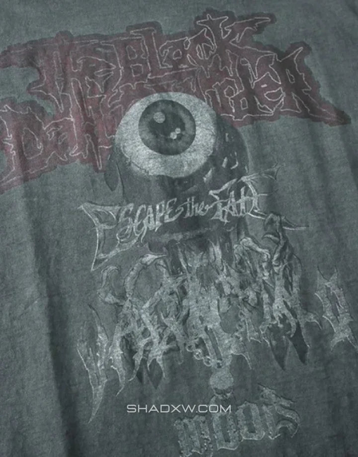 Unisex oversized techwear t-shirt with distressed grunge graphic, muted tones and a worn-in streetwear aesthetic — view 2