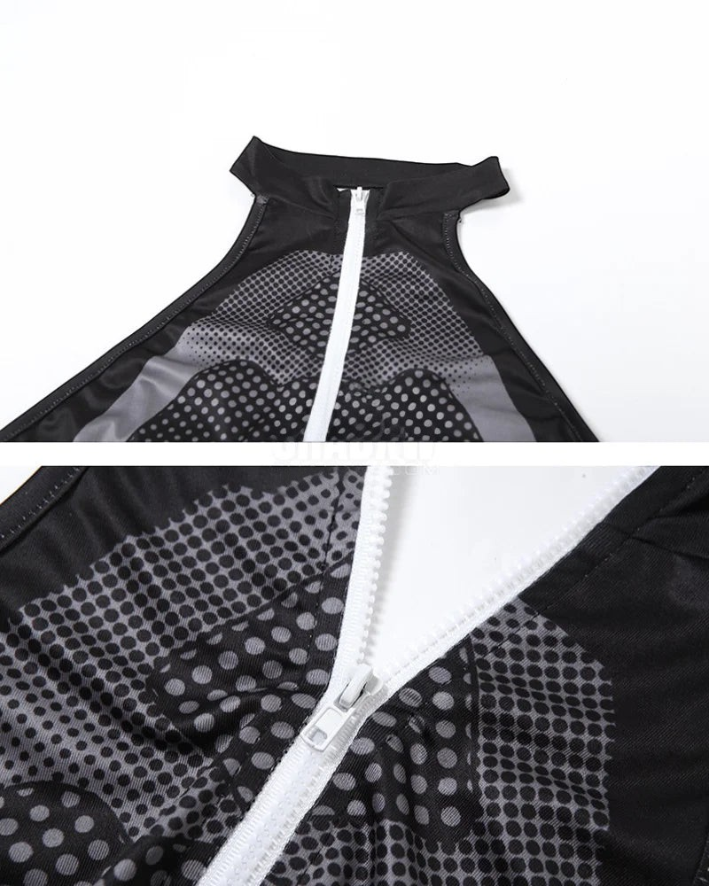 Dark graphic techwear t-shirt with an abstract futuristic print and relaxed urban streetwear silhouette, Clotechnow series 105 — view 8