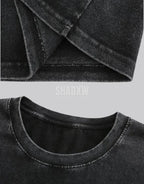 Dark graphic techwear t-shirt with an abstract futuristic print and relaxed urban streetwear silhouette, Clotechnow series 076 — view 3