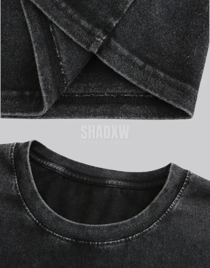 Dark graphic techwear t-shirt with an abstract futuristic print and relaxed urban streetwear silhouette, Clotechnow series 076 — view 3