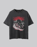 Dark graphic techwear t-shirt with an abstract futuristic print and relaxed urban streetwear silhouette, Clotechnow series 076 — view 1