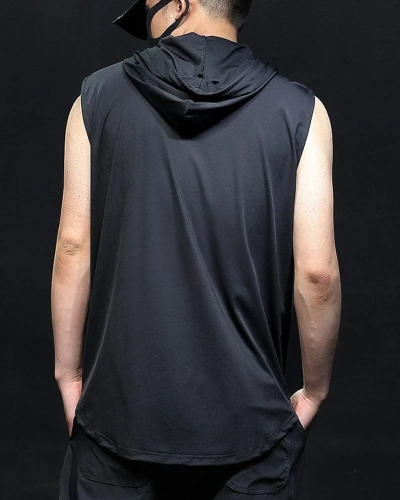 Dark graphic techwear t-shirt with an abstract futuristic print and relaxed urban streetwear silhouette, Clotechnow series 095 — view 2