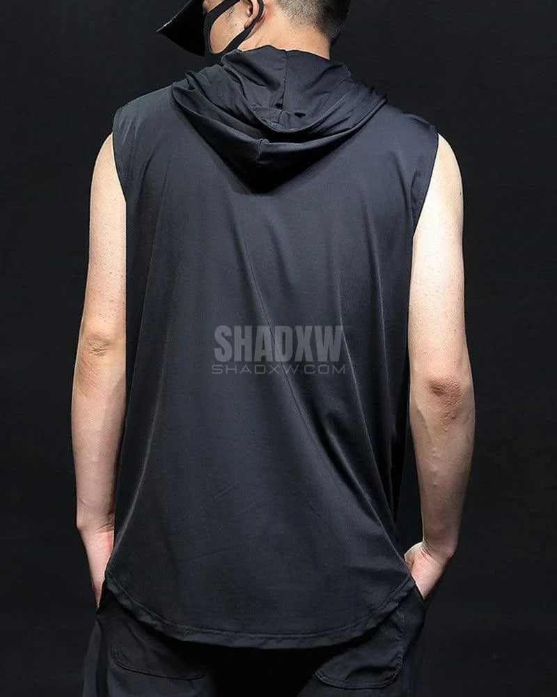 Dark graphic techwear t-shirt with an abstract futuristic print and relaxed urban streetwear silhouette, Clotechnow series 095 — view 2
