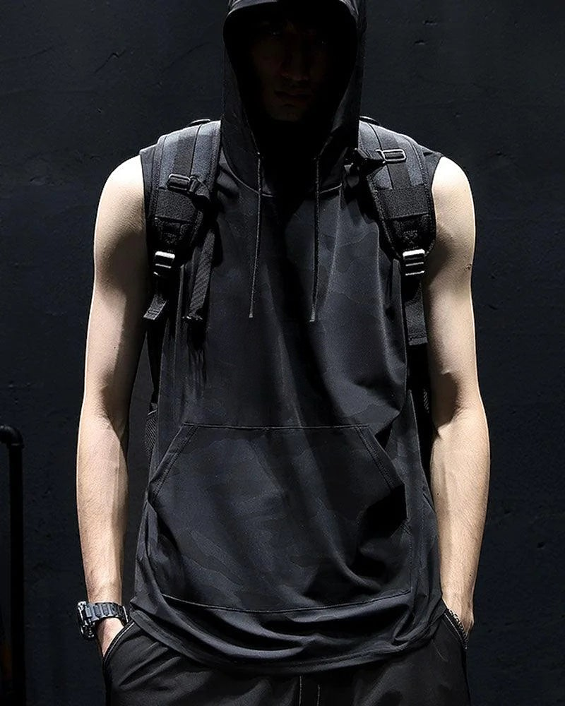 Dark graphic techwear t-shirt with an abstract futuristic print and relaxed urban streetwear silhouette, Clotechnow series 095 — view 3