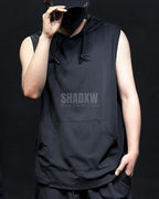Dark graphic techwear t-shirt with an abstract futuristic print and relaxed urban streetwear silhouette, Clotechnow series 095 — view 6