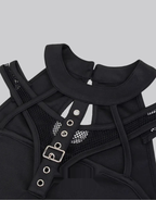 Dark graphic techwear t-shirt with an abstract futuristic print and relaxed urban streetwear silhouette, Clotechnow series 070 — view 7