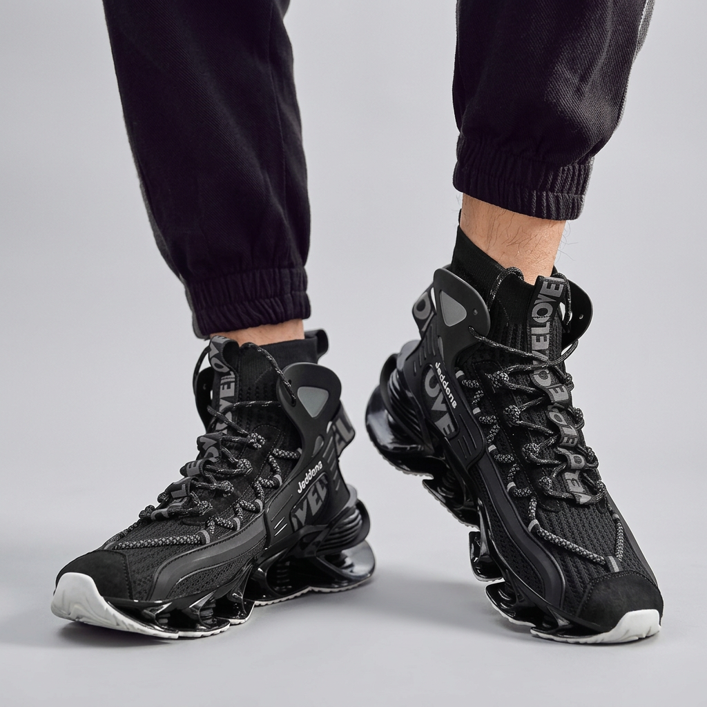Black AeroFrame sneakers worn with black joggers