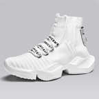 White C TECH high-top cyberpunk sneaker with sculpted Hyper Sole, three-quarter view