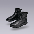 Pair of black Clotechnow leather ankle boots with stitched panels and rubber soles