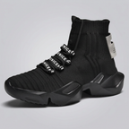Black C TECH high-top cyberpunk sneaker with sculpted Hyper Sole, three-quarter view