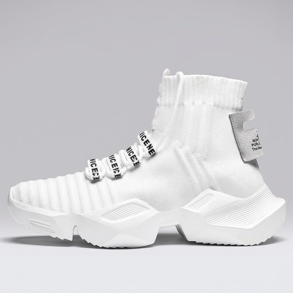 White C TECH mesh high-top sneaker side profile