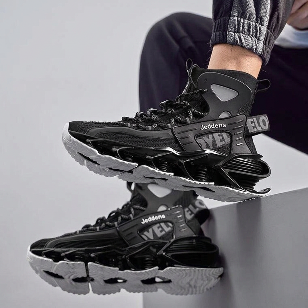 Black AeroFrame sneakers in a seated pose with outsole detail
