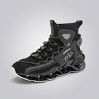 Black high-top AeroFrame utility sneaker, three-quarter studio view