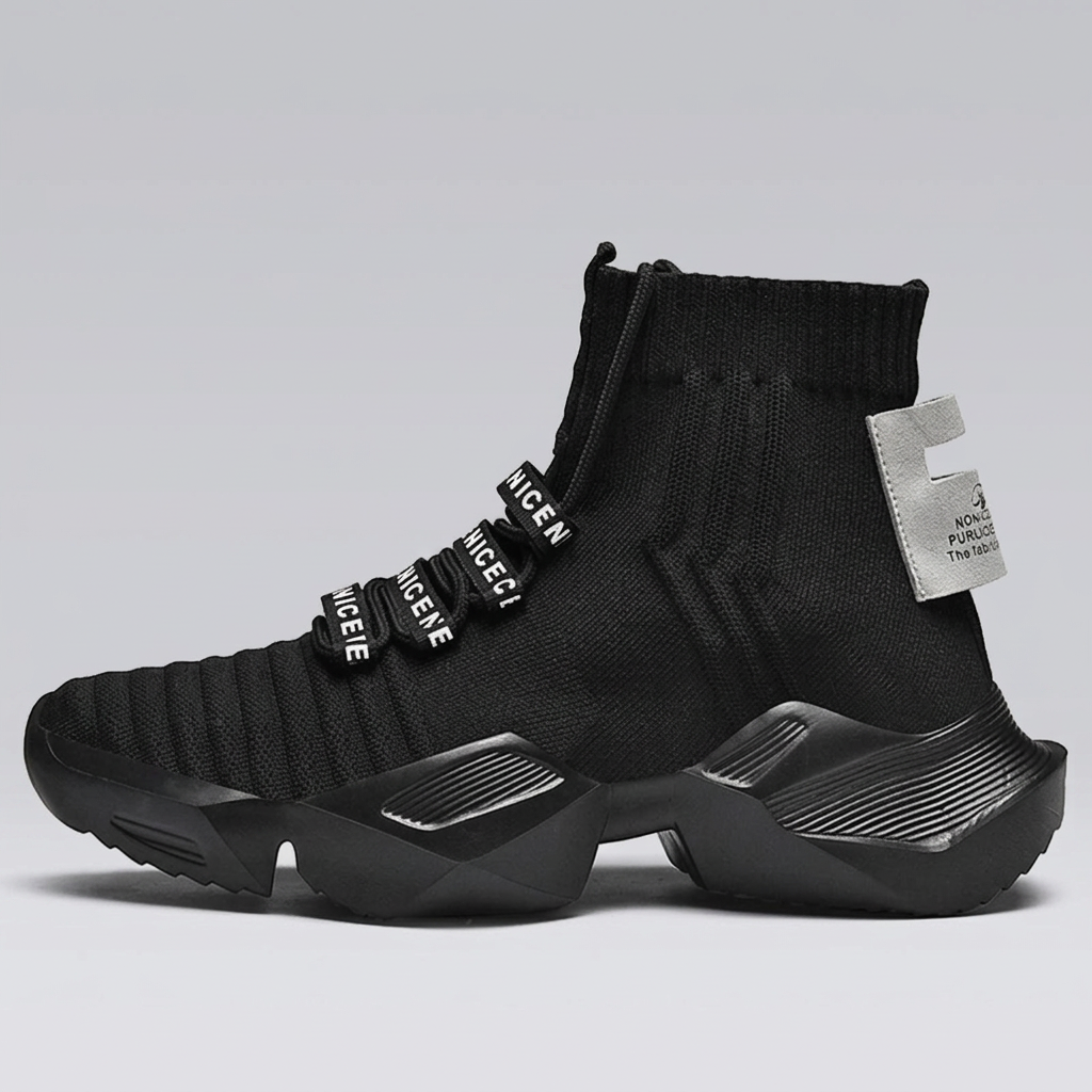 Black C TECH mesh high-top sneaker side profile