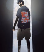 Dark graphic techwear t-shirt with an abstract futuristic print and relaxed urban streetwear silhouette, Clotechnow series 057 — view 9