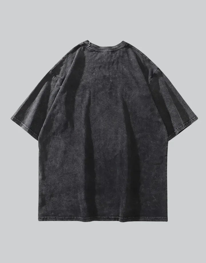 Dark graphic techwear t-shirt with an abstract futuristic print and relaxed urban streetwear silhouette, Clotechnow series 088 — view 5