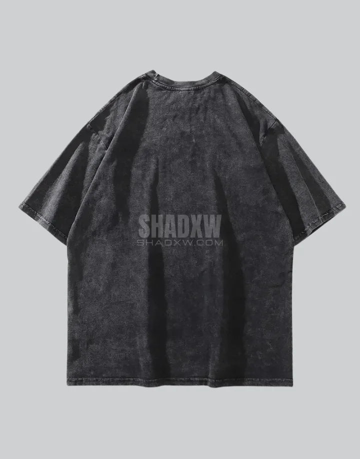 Dark graphic techwear t-shirt with an abstract futuristic print and relaxed urban streetwear silhouette, Clotechnow series 088 — view 5