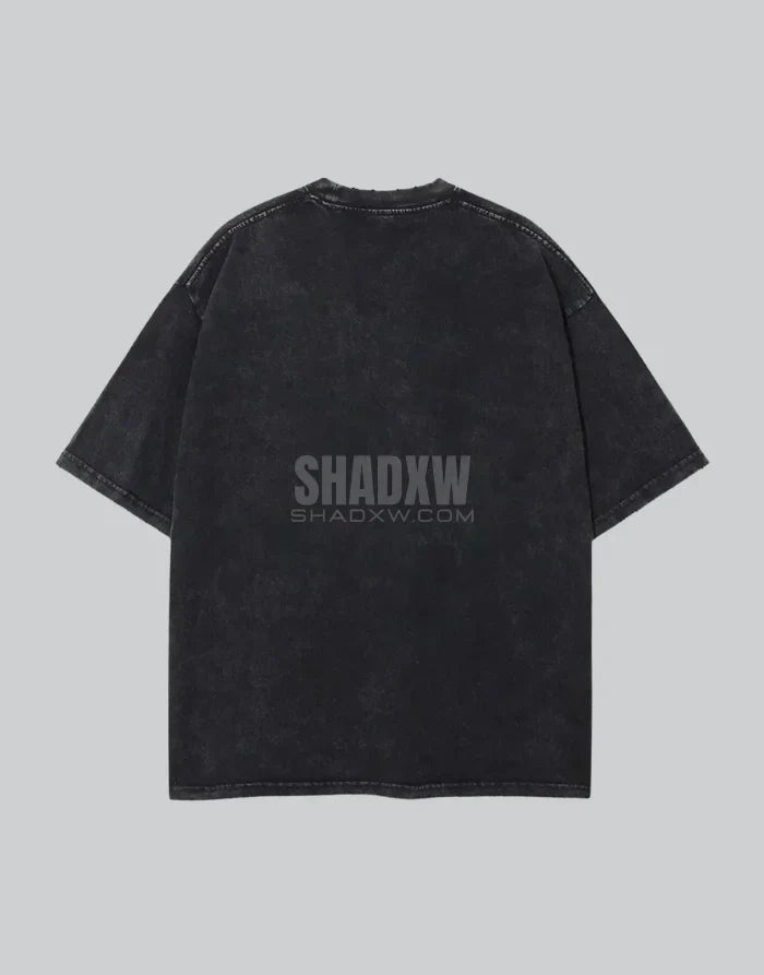 Dark graphic techwear t-shirt with an abstract futuristic print and relaxed urban streetwear silhouette, Clotechnow series 111 — view 4
