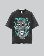 Dark graphic techwear t-shirt with an abstract futuristic print and relaxed urban streetwear silhouette, Clotechnow series 111 — view 2