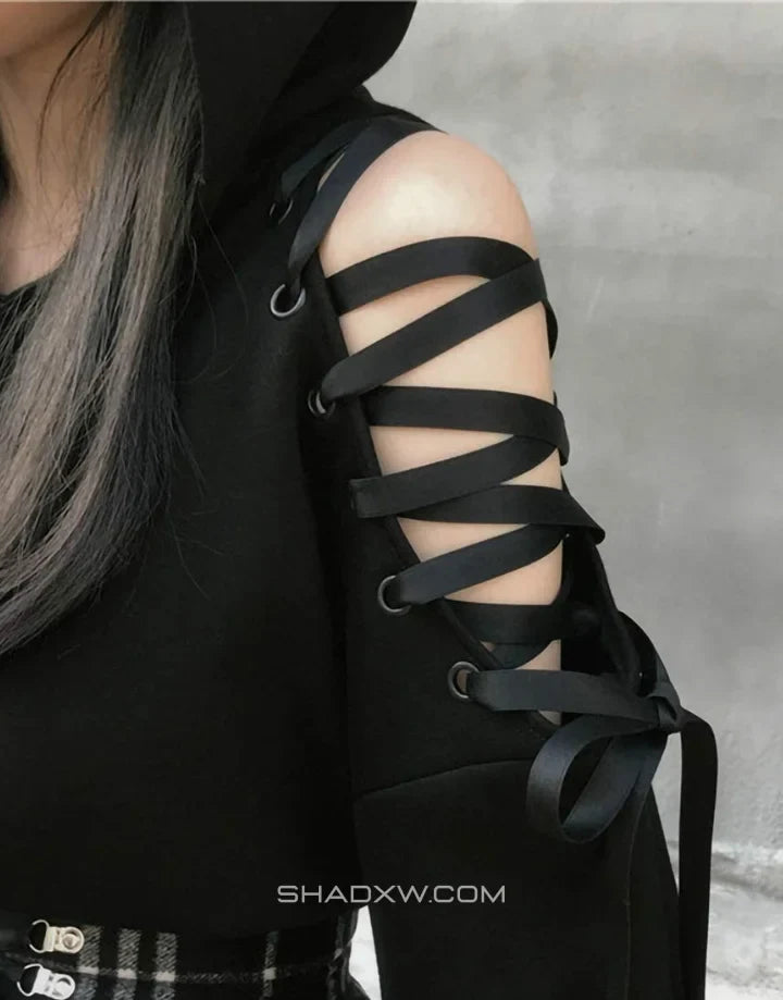 Dark graphic techwear t-shirt with an abstract futuristic print and relaxed urban streetwear silhouette, Clotechnow series 062 — view 4