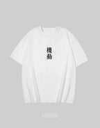 Monochrome oversized techwear shirt with minimalist paneling and extended hem in black and white options for contemporary streetwear looks — view 2