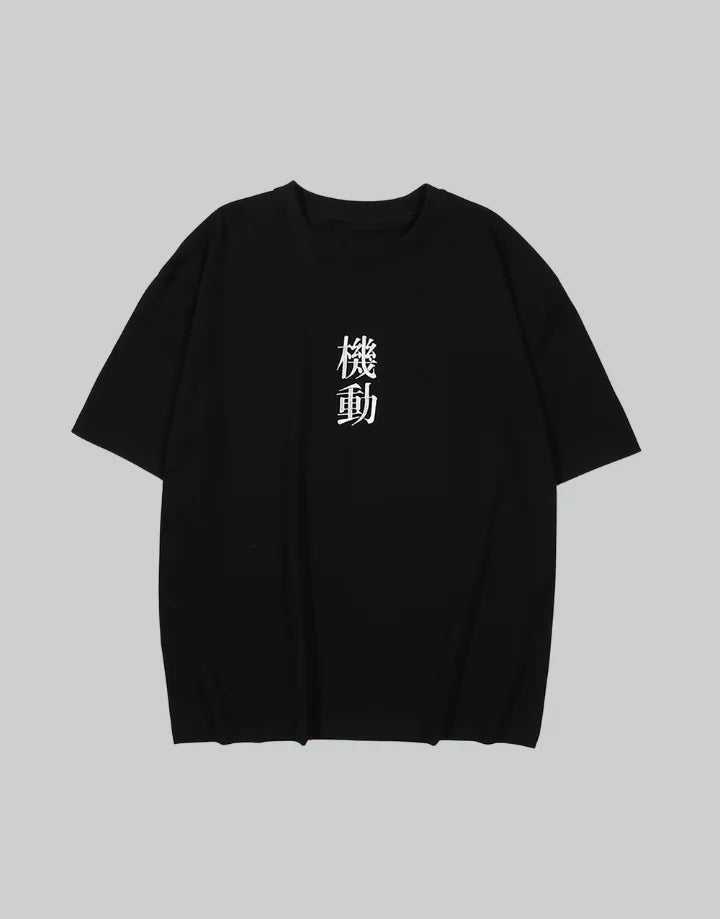 Monochrome oversized techwear shirt with minimalist paneling and extended hem in black and white options for contemporary streetwear looks — view 1