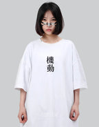 Monochrome oversized techwear shirt with minimalist paneling and extended hem in black and white options for contemporary streetwear looks — view 9